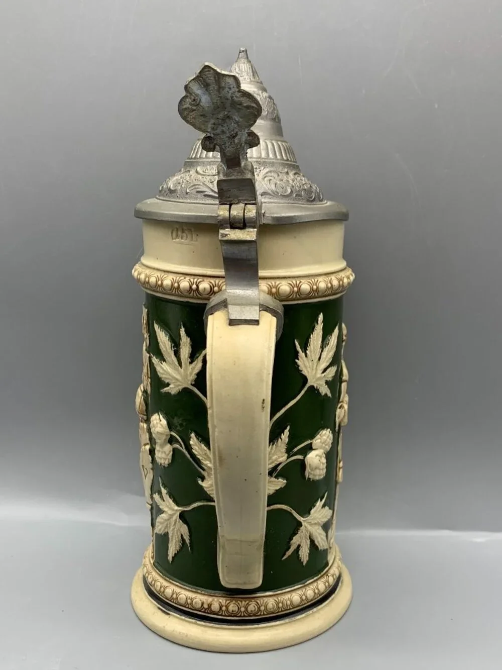 Vintage German Gestzlich Tavern Scene Stein with Pewter Hinged Lid